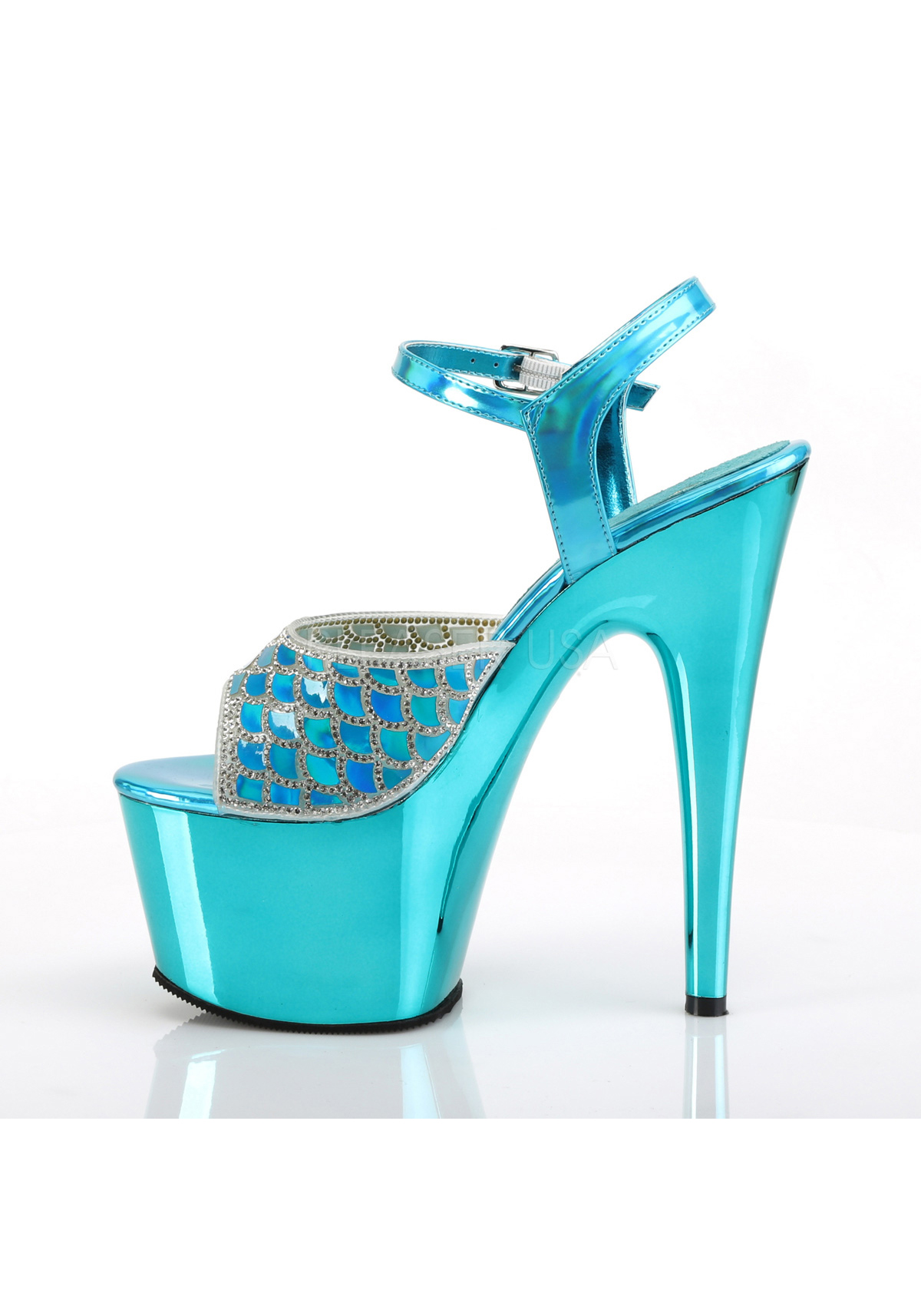 Pleaser ADORE-709MMRS Women's Turquoise Hologram Chrome Platform Strap Sandals 