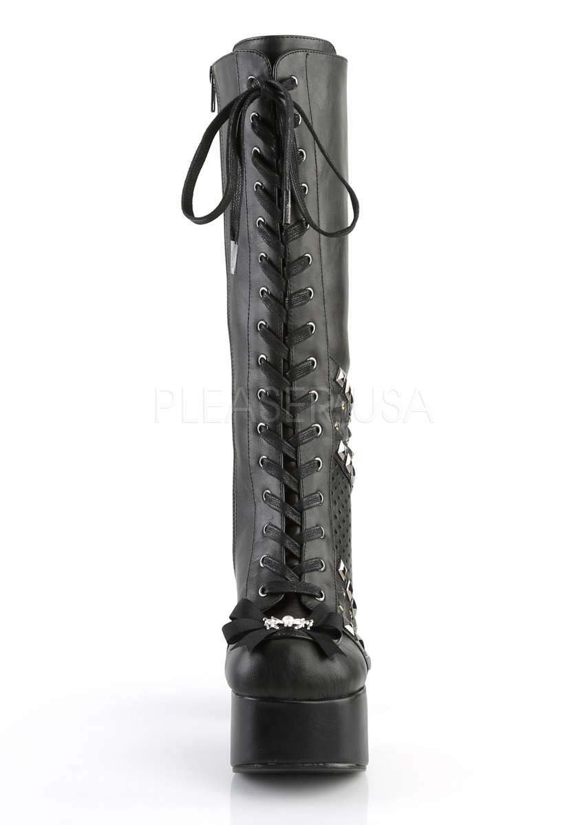 Details about   Demonia CHARADE-150 4 1/2 Inch Heel 2 Inch Platform Knee High Boot With Studs