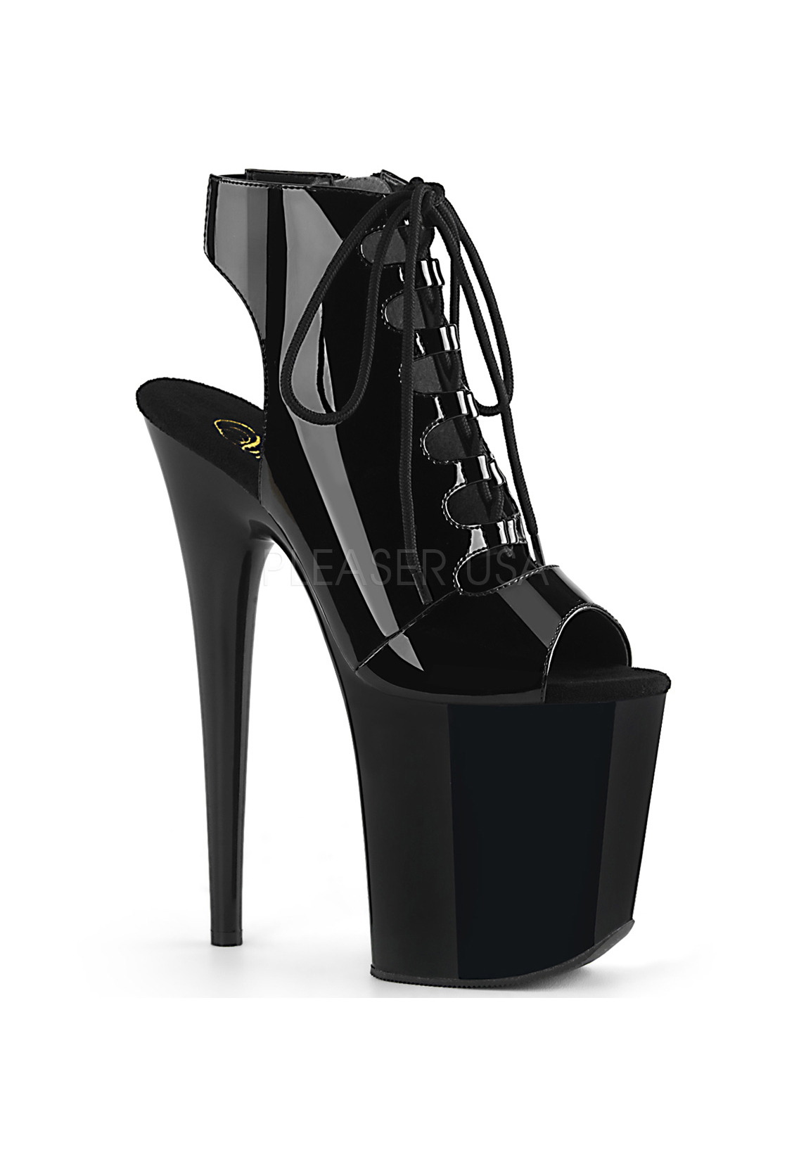 Fabulicious Platform Front Lace Up Ankle High Sandal Black Pu/Black Matte
