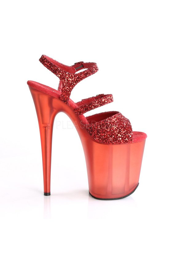 Pleaser FLAMINGO-874 8 Inch Heel, 4 Inch Platform Glitter Ankle Strap Sandal