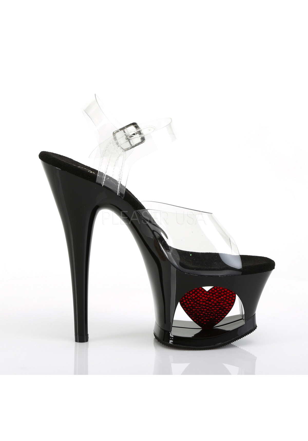 Pleaser MOON-709HRS Women's Black Patent Red Heel Cut-Out Platform Strap Sandals 