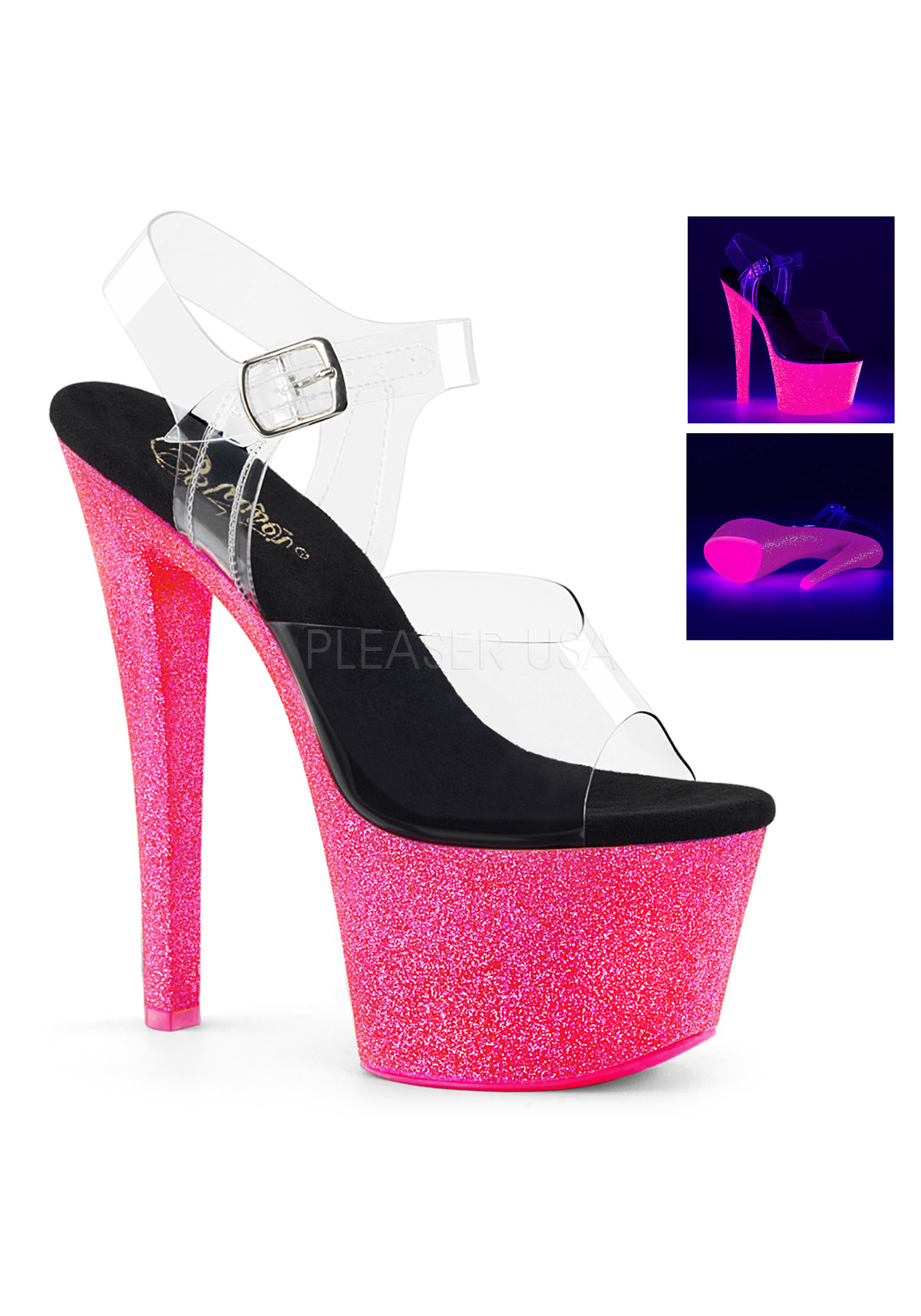 Pleaser SKY-308UVG 7 Inch Heel, 2 3 3 3 4 Inch Platform Ankle Strap Sandal ef81fd Pleaser SKY-308UVG 7 Inch Heel, 2 3 3 3 4 Inch Platform Ankle Strap Sandal ef81fd