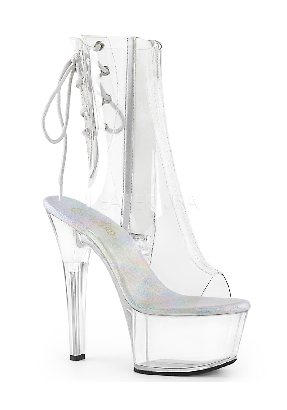 Pleaser ASPIRE-1018C 6" Heel, 2 1/4" Platform Open Toe/Heel Ankle Boot, Side Zip - Picture 2 of 6