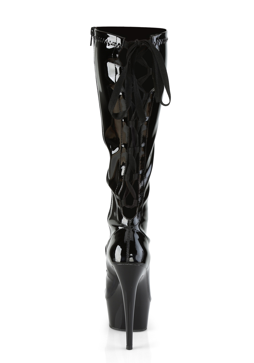 Stivali alti ginocchio plateau Pleaser DELIGHT-2029 6"" tacco, 1 3/4"" plateau con pizzo posteriore - Foto 5 di 6