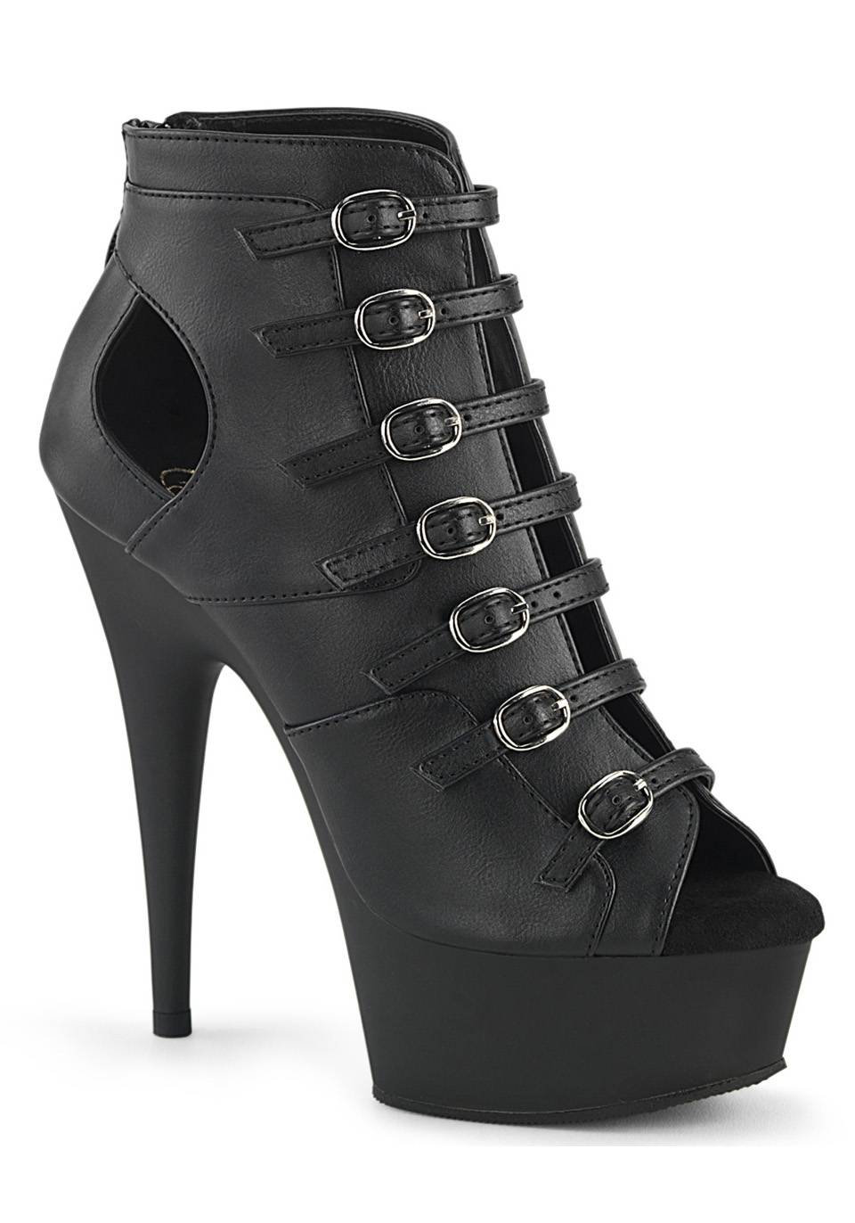 Pleaser DELIGHT-600-11 6" Heel, 1 3/4" Platform Buckle-up Strappy Ankle Bootie - Picture 2 of 7