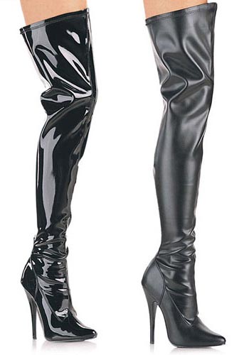 Pleaser Devious DOMINA-3000 6 Inch Plain Stretch Thigh Boot, Side Zip ...