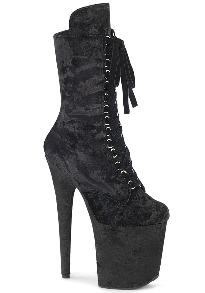 Pleaser 7 Inch Heel, 2 3/4 Inch Platform Lace-Up Mid Calf Boot, Side Zip - Picture 2 of 18