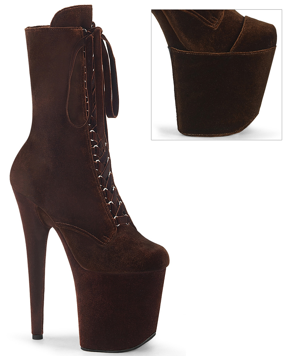 Pleaser 7 Inch Heel, 2 3/4 Inch Platform Lace-Up Mid Calf Boot, Side Zip - Picture 3 of 18