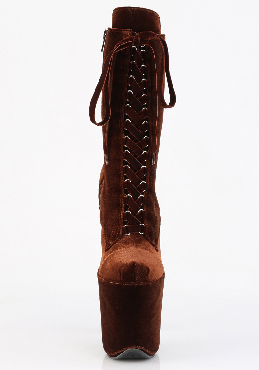 Pleaser 7 Inch Heel, 2 3/4 Inch Platform Lace-Up Mid Calf Boot, Side Zip - Picture 4 of 18