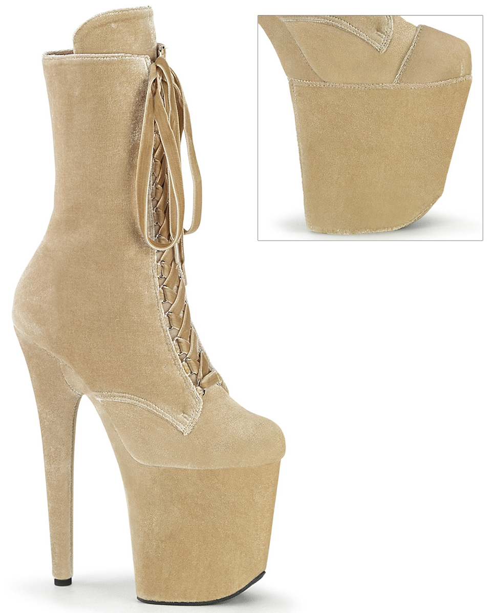 Pleaser 7 Inch Heel, 2 3/4 Inch Platform Lace-Up Mid Calf Boot, Side Zip - Picture 14 of 18
