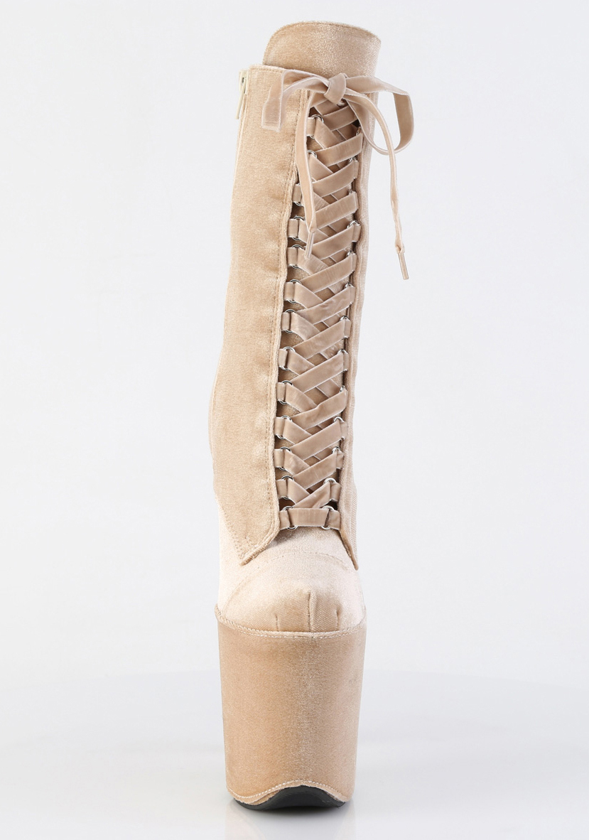 Pleaser 7 Inch Heel, 2 3/4 Inch Platform Lace-Up Mid Calf Boot, Side Zip - Picture 15 of 18
