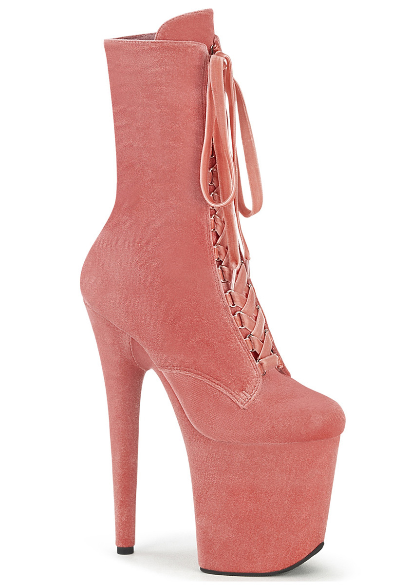 Pleaser 7 Inch Heel, 2 3/4 Inch Platform Lace-Up Mid Calf Boot, Side Zip - Picture 8 of 18