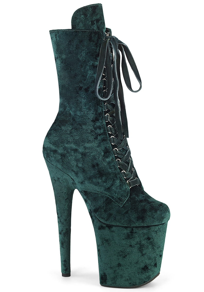 Pleaser 7 Inch Heel, 2 3/4 Inch Platform Lace-Up Mid Calf Boot, Side Zip - Picture 9 of 18