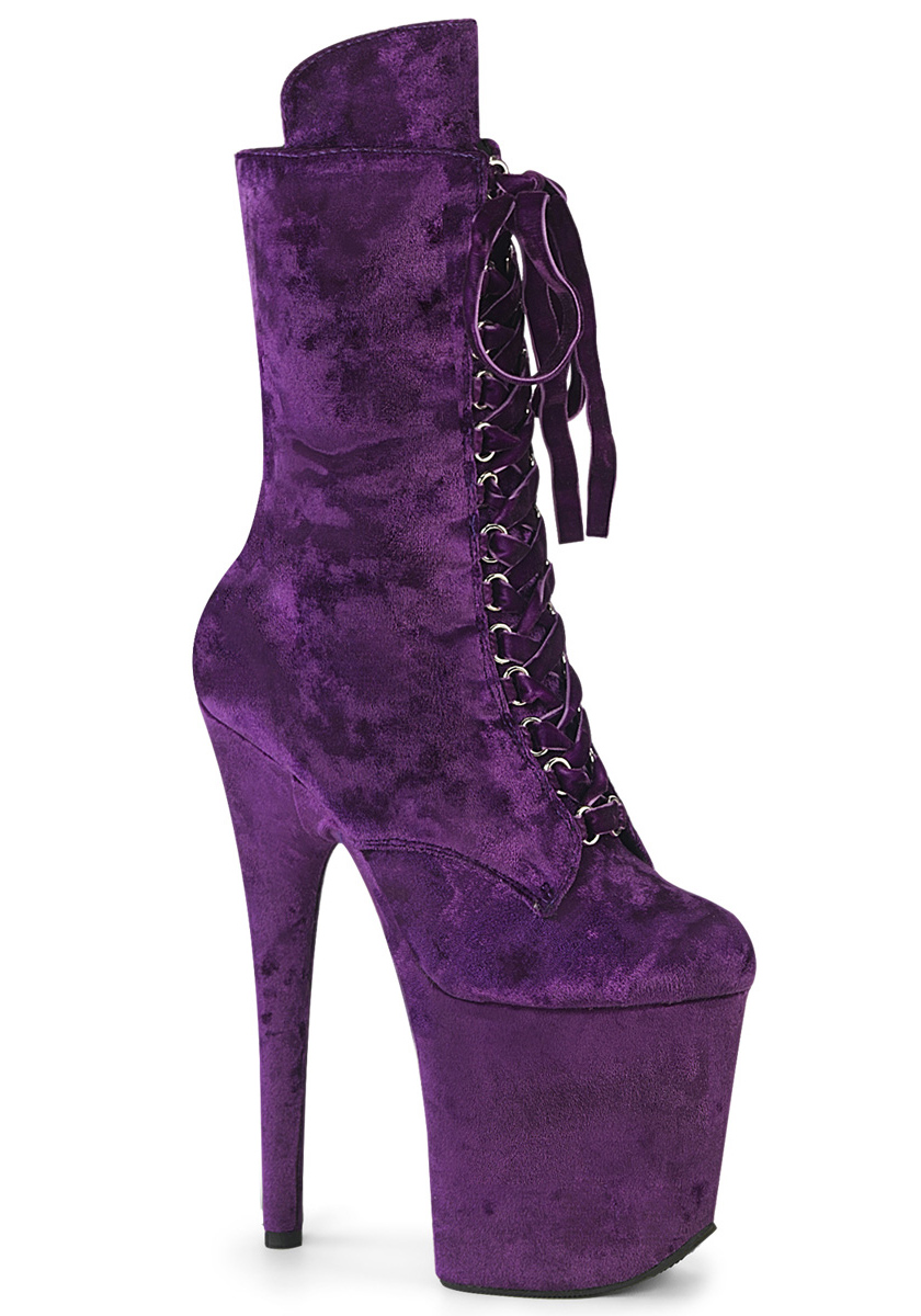Pleaser 7 Inch Heel, 2 3/4 Inch Platform Lace-Up Mid Calf Boot, Side Zip - Picture 11 of 18