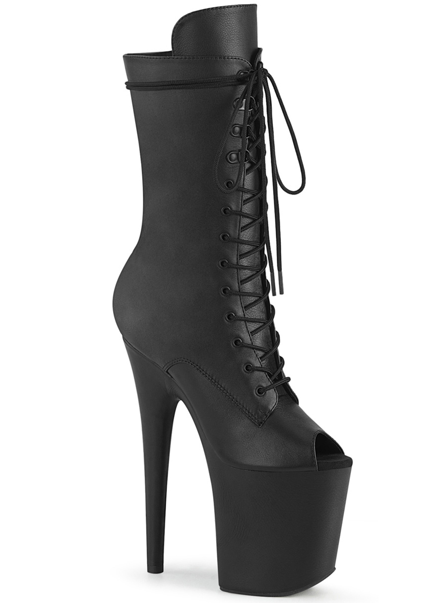 Pleaser FLAMINGO-1051WR 8" Heel, 4" Platform Peep Toe Lace-Up Mid Calf Boot - Picture 2 of 6