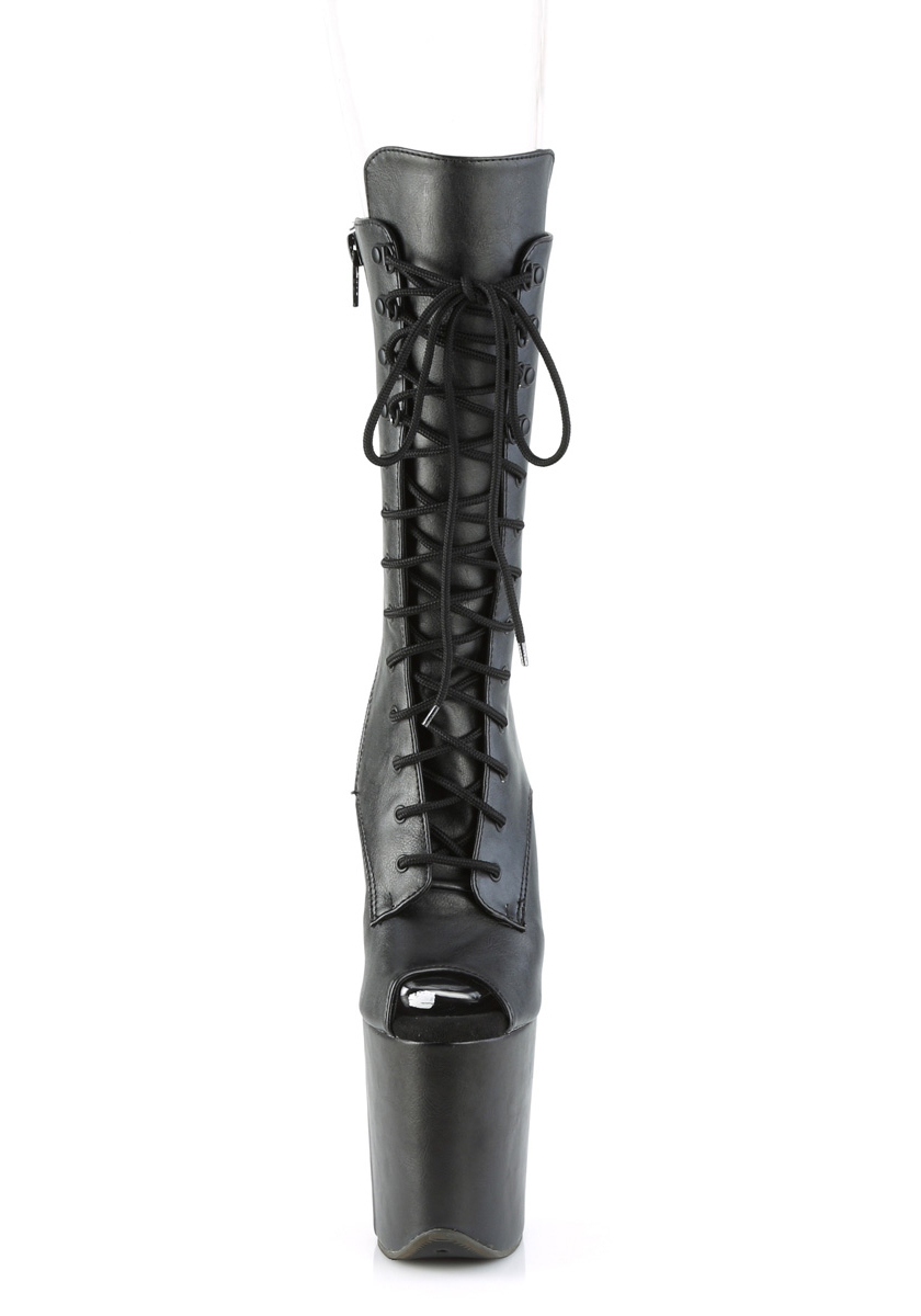 Pleaser FLAMINGO-1051WR 8" Heel, 4" Platform Peep Toe Lace-Up Mid Calf Boot - Picture 3 of 6