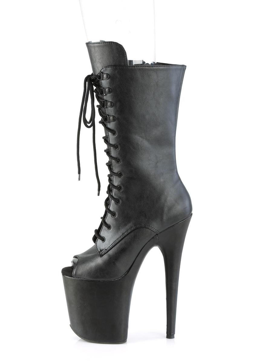 Pleaser FLAMINGO-1051WR 8" Heel, 4" Platform Peep Toe Lace-Up Mid Calf Boot - Picture 4 of 6
