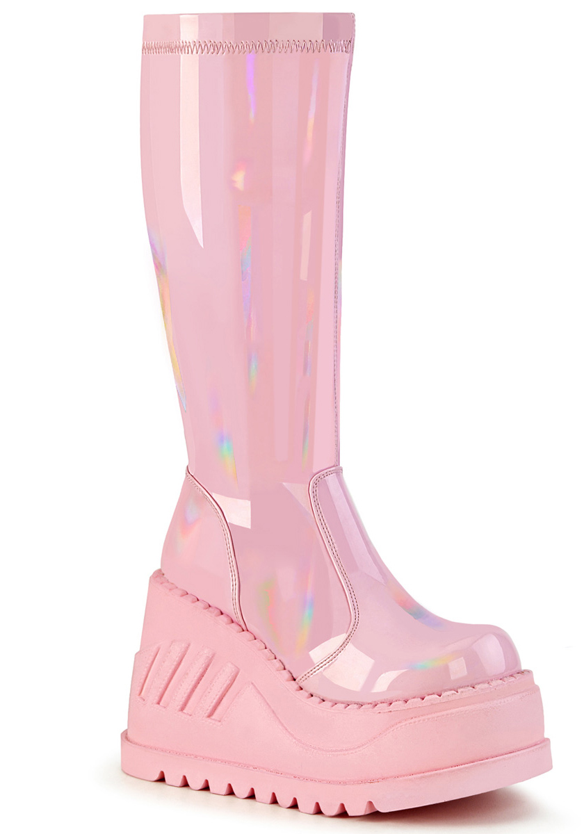 Pleaser Demonia 4 3/4 Inch Wedge Platform STR Knee High Boot